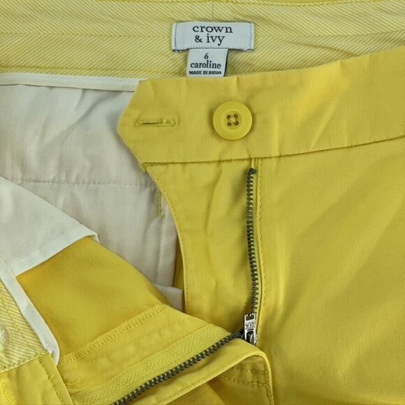 Crown & Ivy Womens Caroline Yellow Shorts Size 6 Cotton Blend - Picture 4 of 6